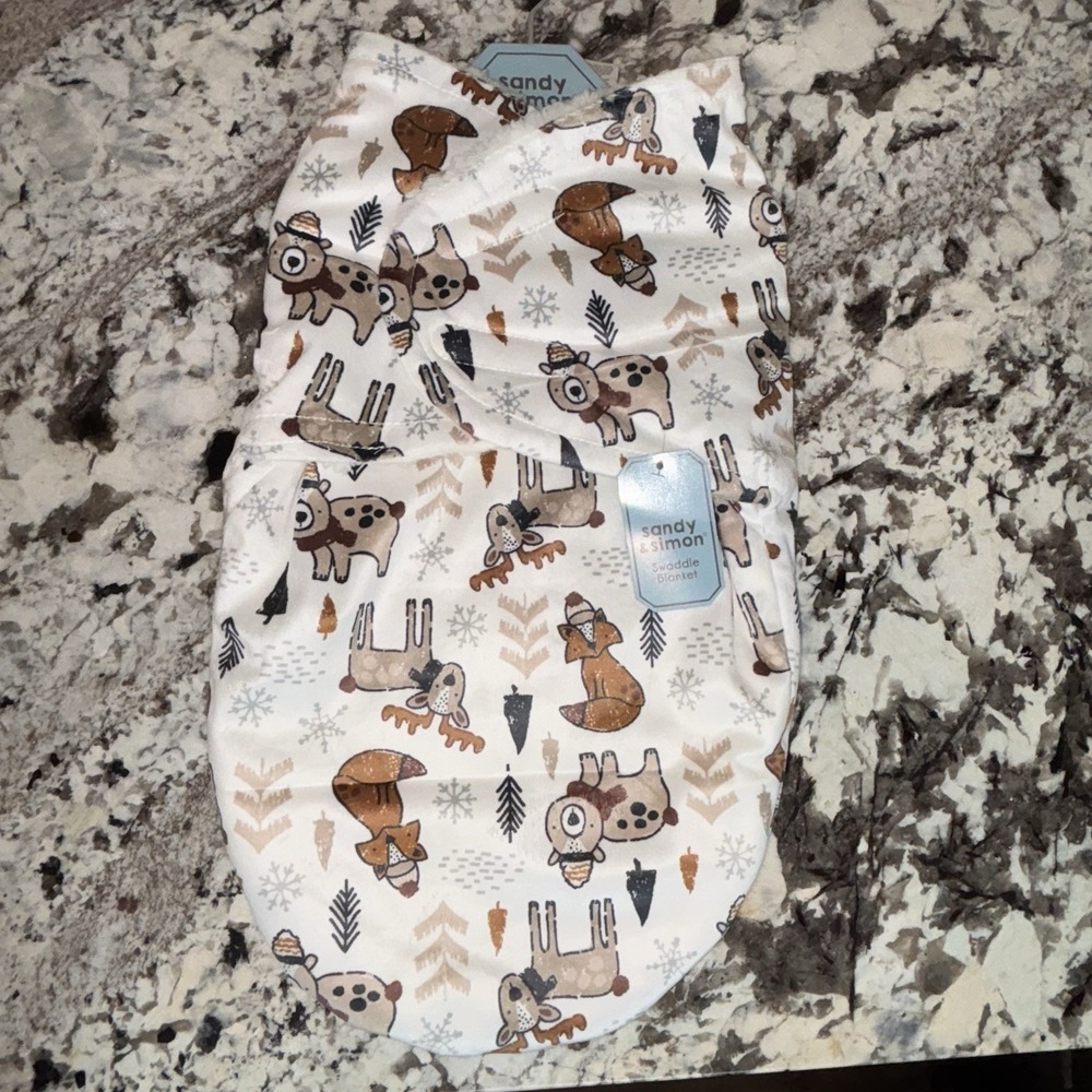 Sandy & Simon Forest Friends Baby Swaddle Blanket 0-3 Months Fleece Bear Fox NWT - Picture 2 of 9